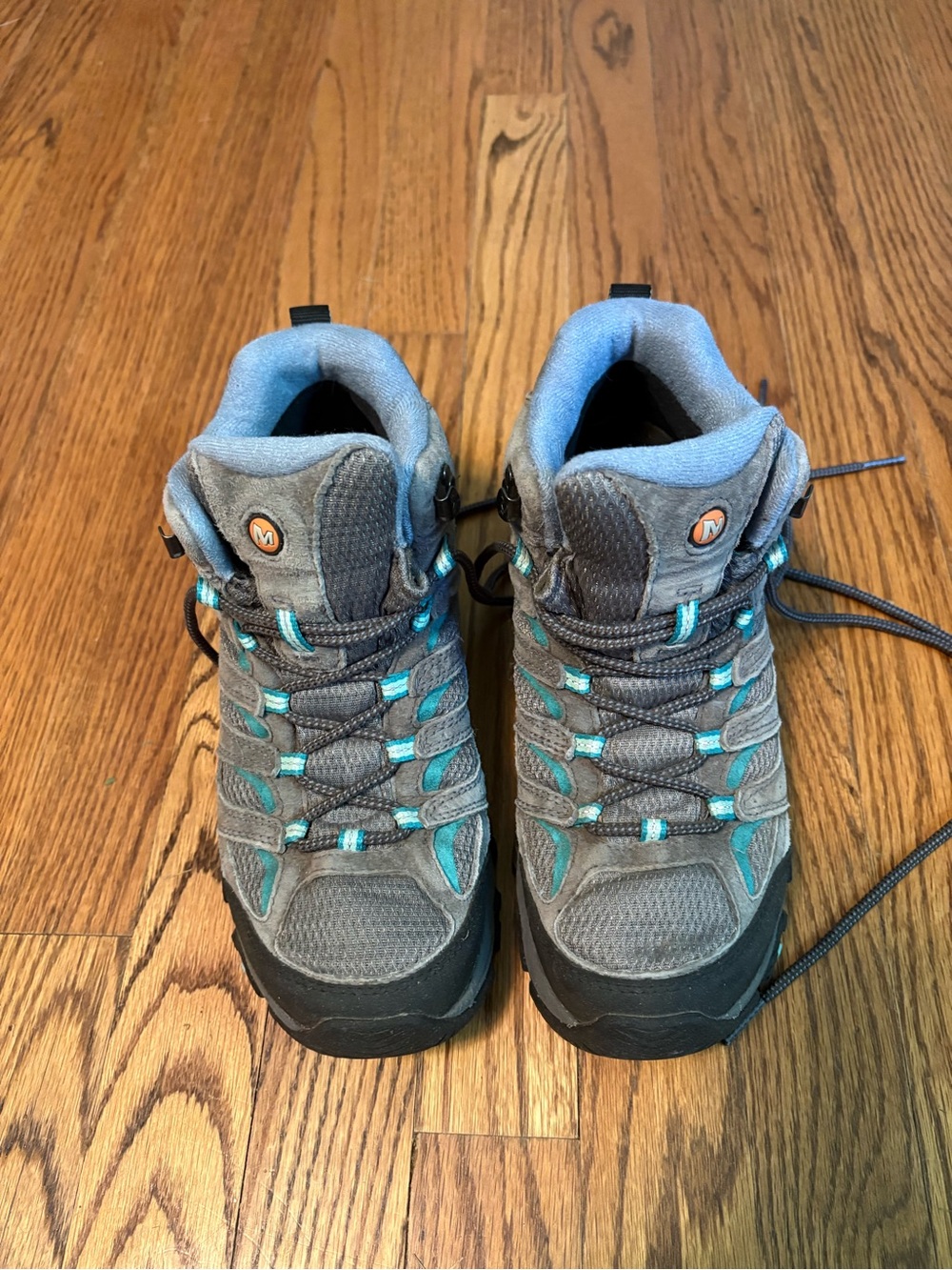 Merrell Womens 8W Gray and Teal Mid-Cut Hiking Boots used
